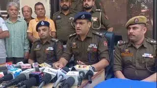 SP Rural Jammu Brijesh Sharma along with other officers addressing a press conference in Jammu.