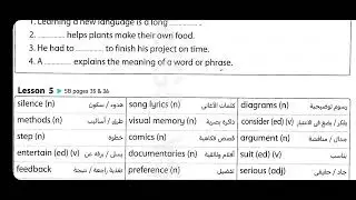 The vocabulary of unit 8 lessons 5&6 second year prep 