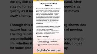 Fog Poem Summary | Carl Sandburg | Class 10 English Poem | CBSE Board | Easy Explanation & Theme #yt