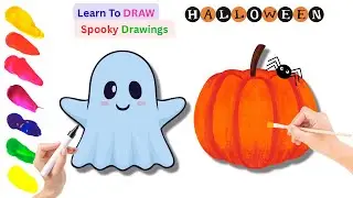 Simple Halloween Drawings for Kids 🎃👻 | Fun & Easy Art Tutorial ✏️ | Draw Pumpkin-Ghost-Spider-Bat..