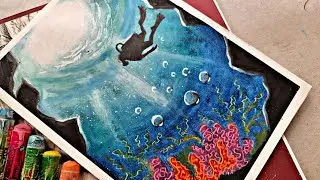 How to draw an underwater seascape |oil pastel drawing | coral reef drawing