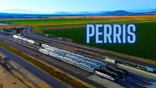 4K Flying over Metrolinks South Perris, California Station plus a Sunset!