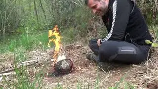 Bow drill fire kit with a Swiss Army knife | ESEE bow drill divot