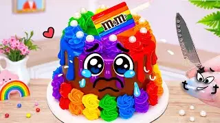 🎂 Cute Rainbow M&M Cake with Rainbow Fondant Ice Cream 🌈Mini Chocolate Cake ASMR | Cute Doodle Style