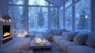 Romantic Winter Room ❄️ Fireplace, Candlelight & Snowfall for Relaxation