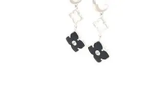 Lavari - Black Onyx Dangling Flora Leverback Earrings with Rhodium Plating - Sterling Silver