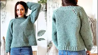 Pull au crochet Suzanne Top Down Raglan sans couture | Tutoriel crochet facile | Patron PDF et video