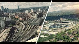 Manchester Cinematic Drone Footage EAST Piccadilly Train Station and Etihad Stadium Drone 4k