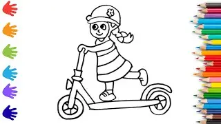 How To Draw cute a kick scooter Drawing, Painting & Coloring For Kids and Toddlers_ Child Art 🐋🌈🎨