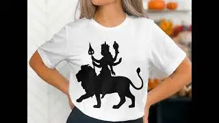 Durga on a Lion Silhouette, Durga on a Lion SVG, Hindu Goddess Silhouette, Divine Ride Clipart, Durg