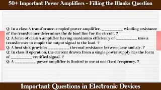 MCQ Questions Power Amplifiers - Filling the Blanks with Answers