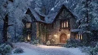 Cozy Stone Cottage in Heavy Snow ❄️ Warm Windows & Silent Winter Night