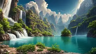 10 Hours Powerful turquoise Waterfall 💦 Deep Sleep, Study, Relaxation 💦 No Mid-Roll Ads