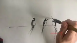 Japanese traditional ink | Sumie | Suibokuga | swallows