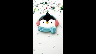 Cute Winter Penguin Decorated Cookie! 🐧 #cookiedecorating #shorts