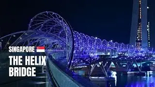 🇸🇬 [4K] Helix Bridge at Marina Bay Singapore 2023 | Walking in a Heavy Rain + Night Walk