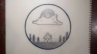 Pencil drawing in circle || rainbow drawing || circle drawing scenery 
