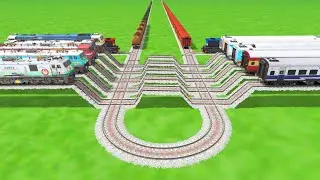 AI NINE TRAINS COUPLING CAREFULLY WITH RISKY BUMPY ZIG ZAG ⭕️CIRCLE RAILROAD RAILWORK BEANG 