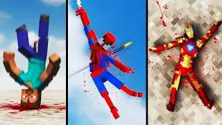 Realistic SPIDERMAN, STEVE, IRON MAN Ragdoll Physics | Teardown Movie