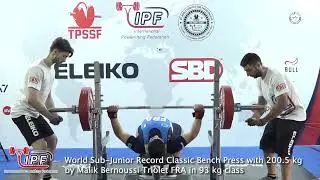 World SJr Record Classic Bench Press with 200.5 kg by Malik Bernoussi Triolet FRA in 93 kg class