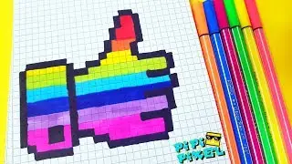 ОЧЕНЬ ЛЕГКО! PIXEL ART РАДУЖНЫЙ ЛАЙК РИСУЕМ ПО КЛЕТОЧКАМ ! RAINBOW LIKE  PIXEL ART HOW TO DRAW !