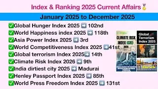 Index & Ranking 2025 Current Affairs | Jan to Dec 2025| Last 12 Months Current Affairs #ranking #gk 