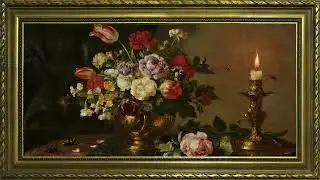 Radiant Blossom Flower Candlelight Painting | 4K Frame TV Screensaver | Digital Frame Art Gallery