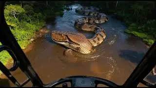 Giant anaconda caught on Amazon!#trendingreels #ai #amazon #anaconda#viral