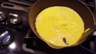 Omelet in a cast iron skillet