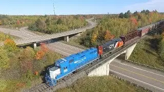 Aweome Aerial View of GMTX Geep 2293 Leading CN Train 569 at Berry Mills, NB