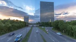 Sonnenuntergang &uuml;ber den Highlight-Towers