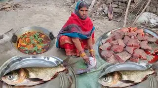 Traditional village fish curry Biket fish curry recipe,cooking and eating in village, fish catching