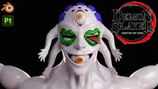 Sculpting DEMON SLAYER Gyokko Timelapse - Blender + Substance Painter