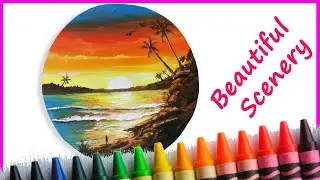 Easy way to Paint Sunset Beach Scenery Step by Step with Acrylic Paints ideas for beginners