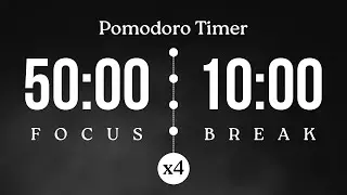 50/10 Pomodoro Timer (4 Cycles) | 50 Min Focus + 10 Min Break | 4 Hours Focus | NO MUSIC, JUST TICKS
