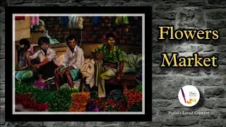 Drawing of Indian Flowers Market with four men