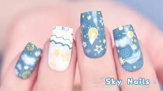 Cute Blue Sky Nails | Easy Stamping Nail Art | KADS