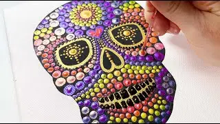 RAINBOW SKULL TUTORIAL - How to paint a dot mandala rainbow skull step by step tutorial