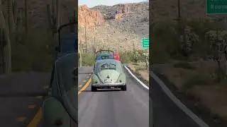 Split window Volkswagen Beetle and Barn door bus cruising in Arizona !