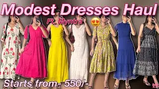 You need to see these *Modest Dresses* Haul from Myntra!😍 Maxi Dress, Flared Dresses! Try-on Haul🌷