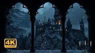 Snowy Medieval Castle Window View &ndash; Wind, Snow and Candlelight Ambience 4K For Study and Relaxation