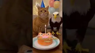Cat and Eagle React to Birthday Song 🦅😱 #Shorts #Viral #Funny
