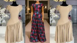 Make an Asymmetrical Full-Length Dress with Shoulder Ruching | Easy Dart Illustration & elimination