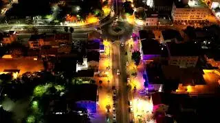 Aerial Colorful Streets At Night Stock Footage | City Night Drone Video | Royalty Free