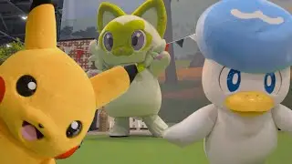 Pokemon mascot at Pok&eacute;mon Europe International Championships euic Pikachu, Quaxly, Sprigatito