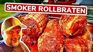 7,5 kg SPANFERKEL ROLLBRATEN super knusprig im SMOKER GRILLEN --- Klaus grillt