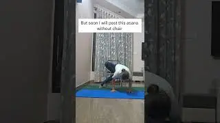 Dragonfly pose with chair #yoga #dragonfly #armstrength #hipopening #balance #yogapostures #strength