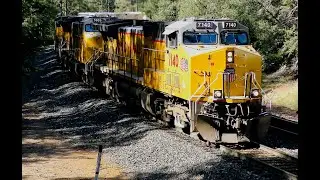 UNION PACIFIC MRSVGR (Manifest - Roseville to Green River) rounds the curve under I-80 at Magra CA