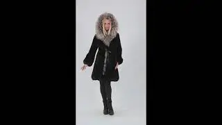 W380 - Black Mink Fur Coat with Silver Fox Fur Hood