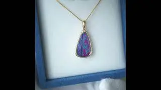 Rainbow 18k solid gold genuine australian opal necklace